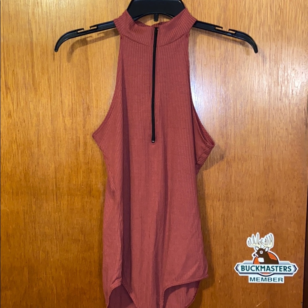 Zip up front bodysuit deep V side medium